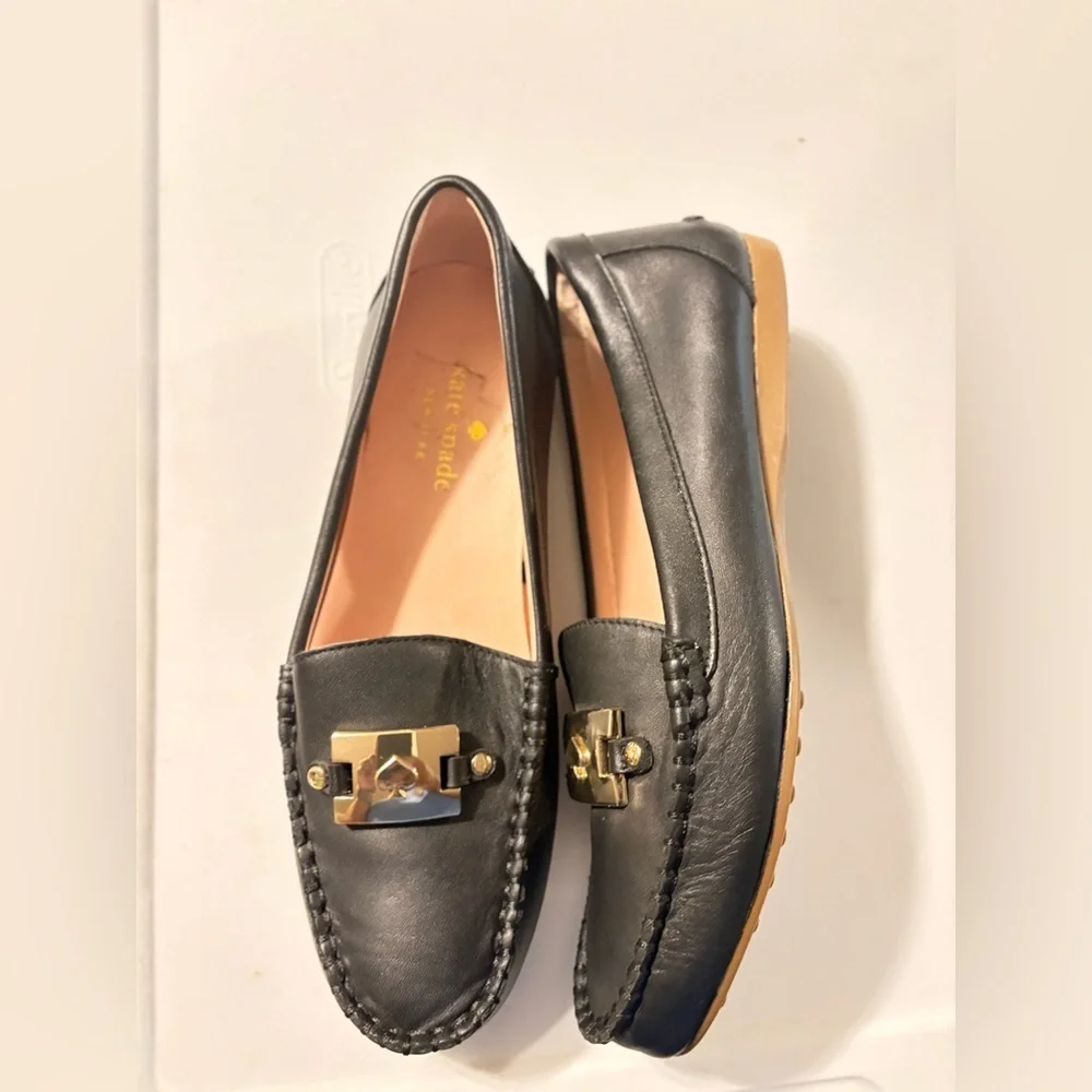 Kate Spade New York Black Carmen Loafers With Gold Design-Sz 6/36.5